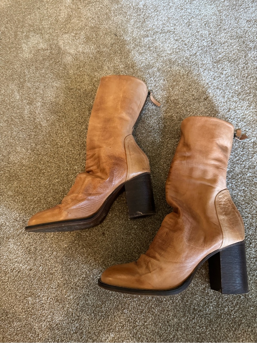 Free People Tan Leather Ellie Mid-Calf Slouch Block Heel Boots size 40 - Picture 3 of 9